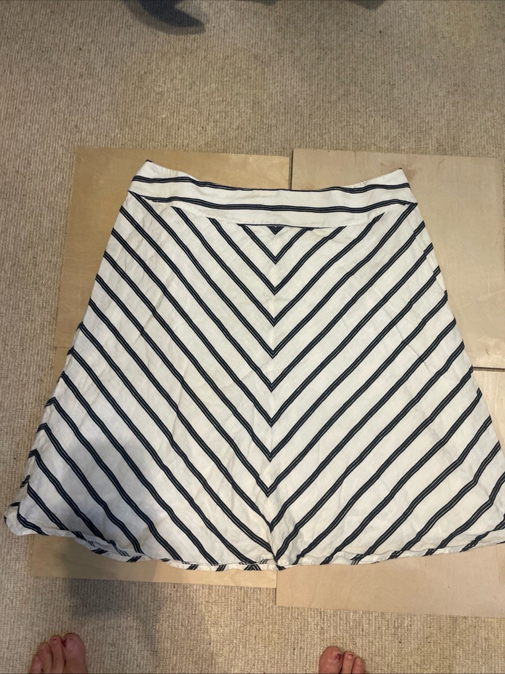 Talbots White A-Line Skirt with navy Chevron Stripes